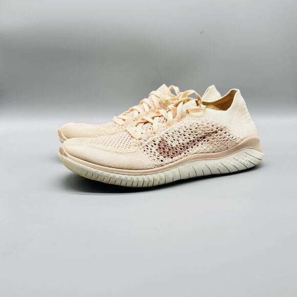 Nike Shoes Womens 9 Pink Beige Free RN Flyknit 2018 Running Athletic Sneakers - Picture 3 of 10